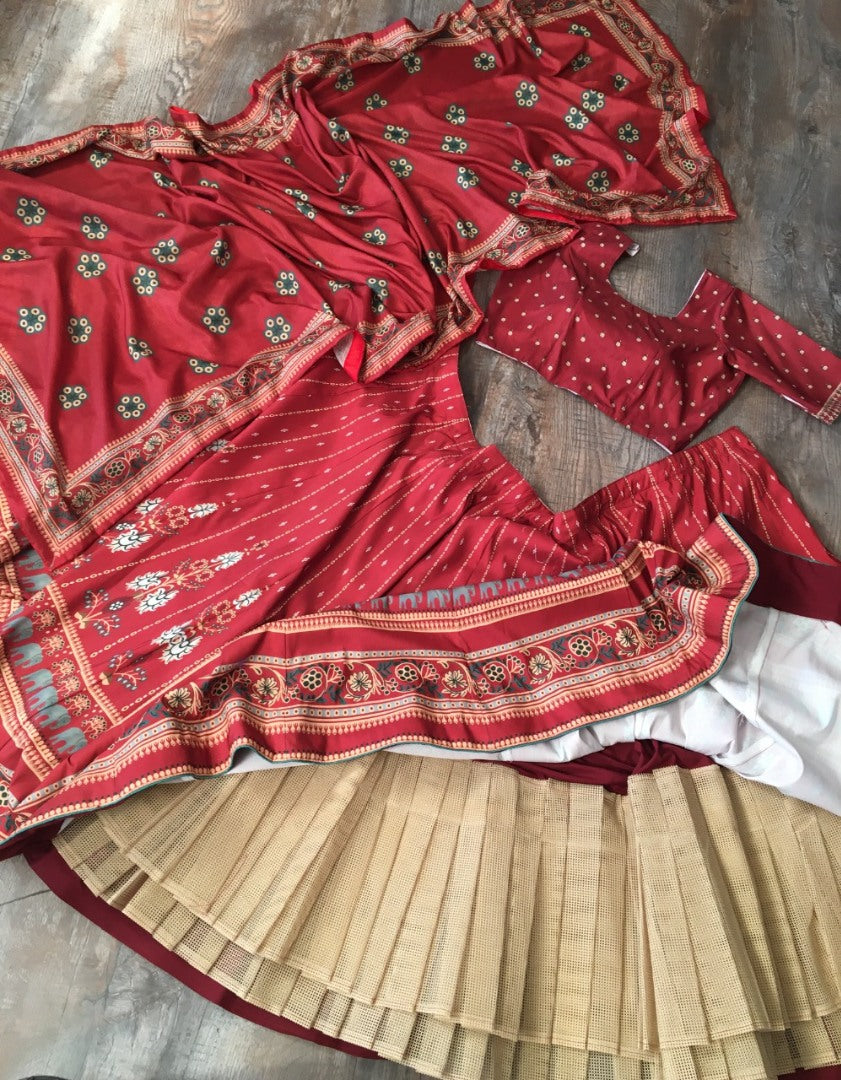 Red vaishali silk digital printed lehenga choli