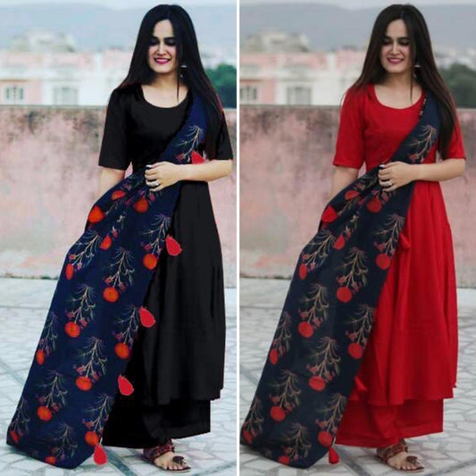 Reyon cotton casual plazzo kurti with beautiful dupatta
