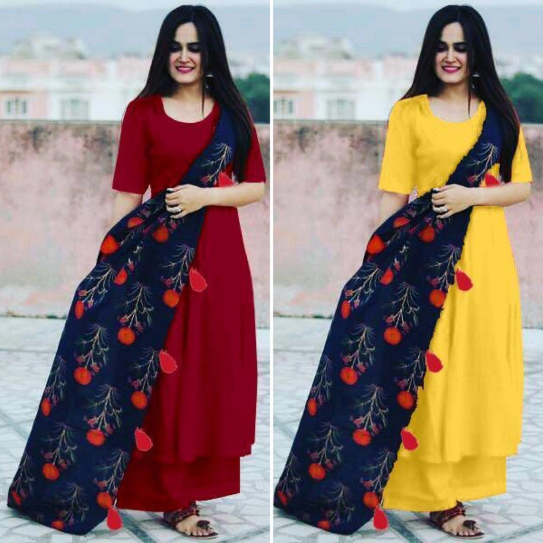 Reyon cotton casual plazzo kurti with beautiful dupatta