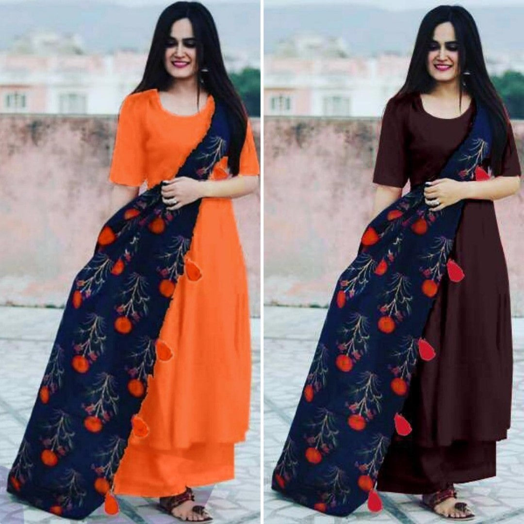Reyon cotton casual plazzo kurti with beautiful dupatta