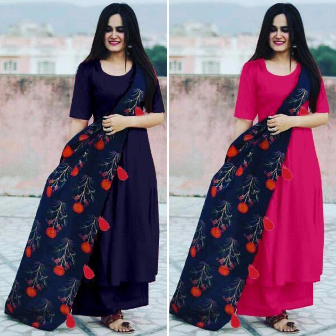 Reyon cotton casual plazzo kurti with beautiful dupatta