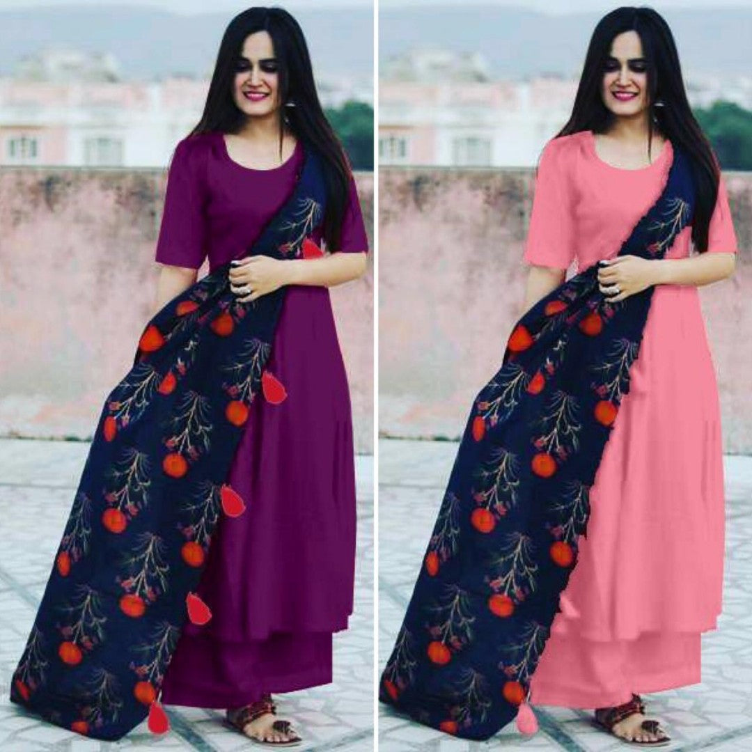 Reyon cotton casual plazzo kurti with beautiful dupatta