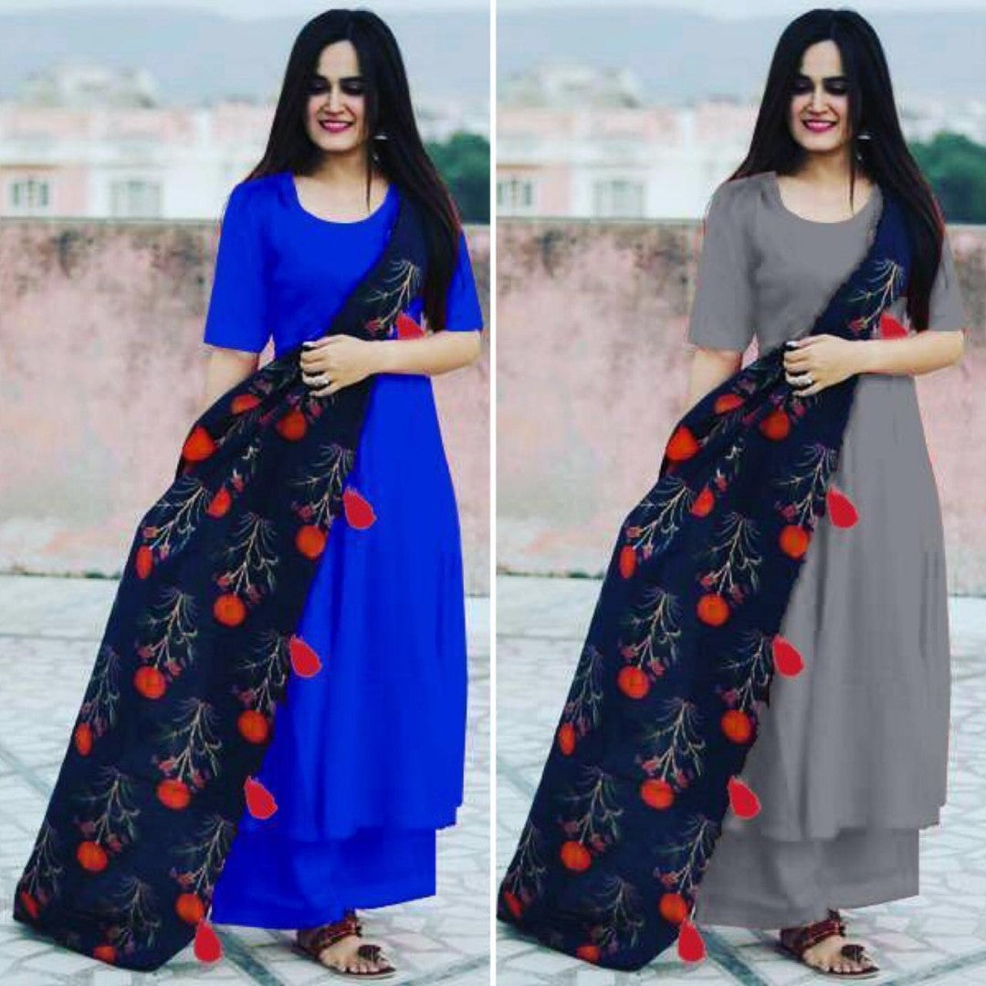 Reyon cotton casual plazzo kurti with beautiful dupatta