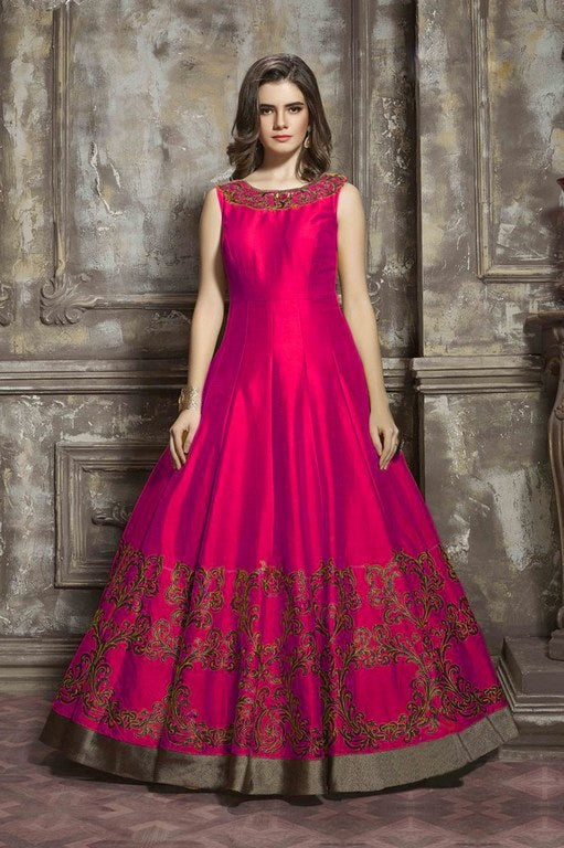 Ruby Pink phantom silk handworked partywear gown