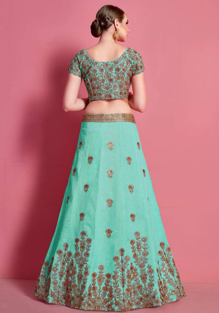 Sea green art silk embroidered work bridal lehenga choli