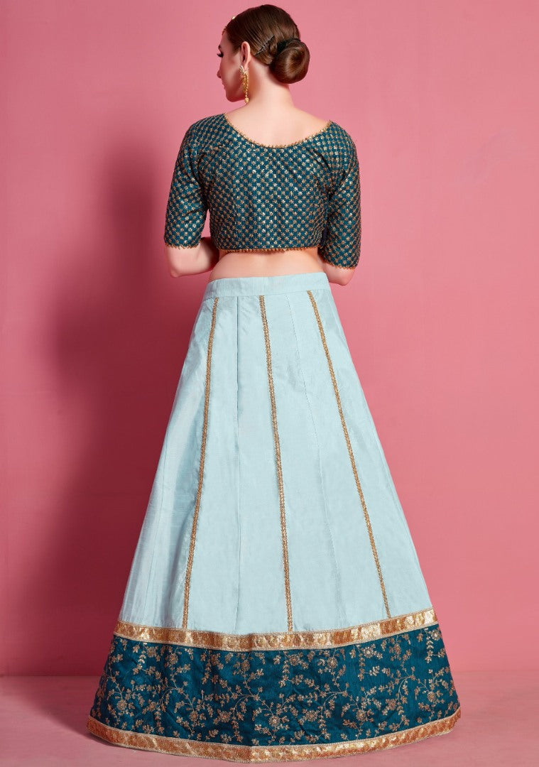 Sea green art silk embroidered work party wear lehenga choli