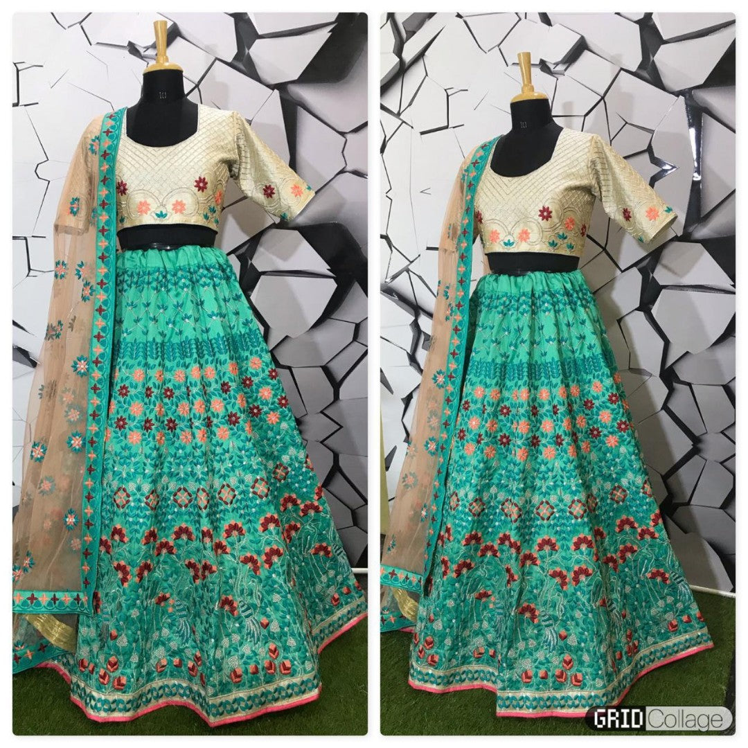 sea green designer embroidered wedding lehenga