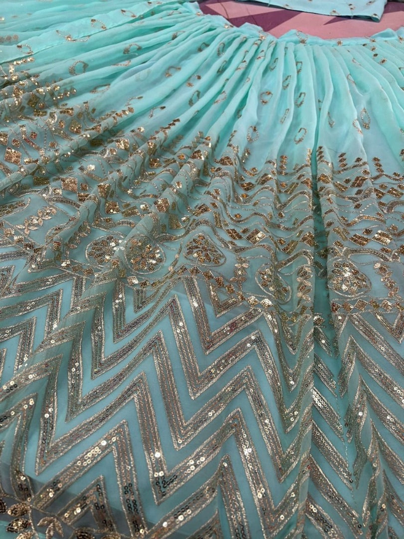 Sea green georgette heavy embroidered wedding lehenga choli