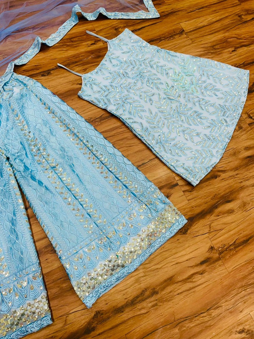 Sea green georgette heavy embroidered wedding plazzo suit