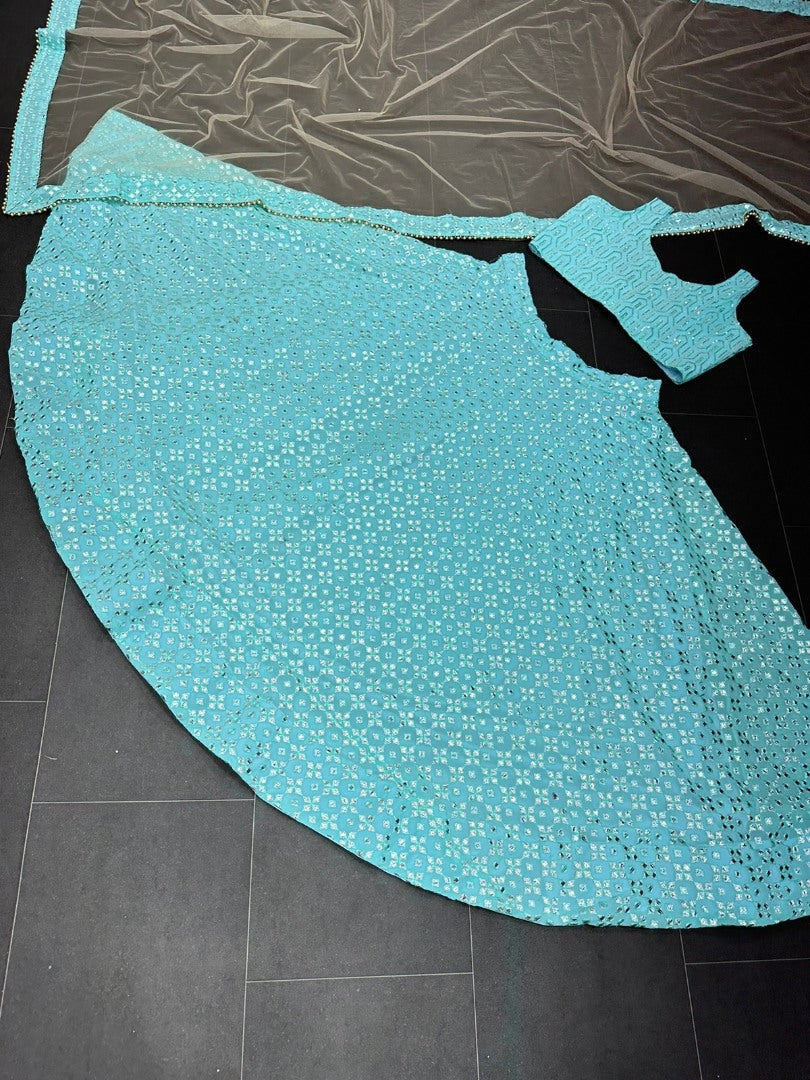 Sea green georgette heavy sequence embroidery work wedding lehenga choli