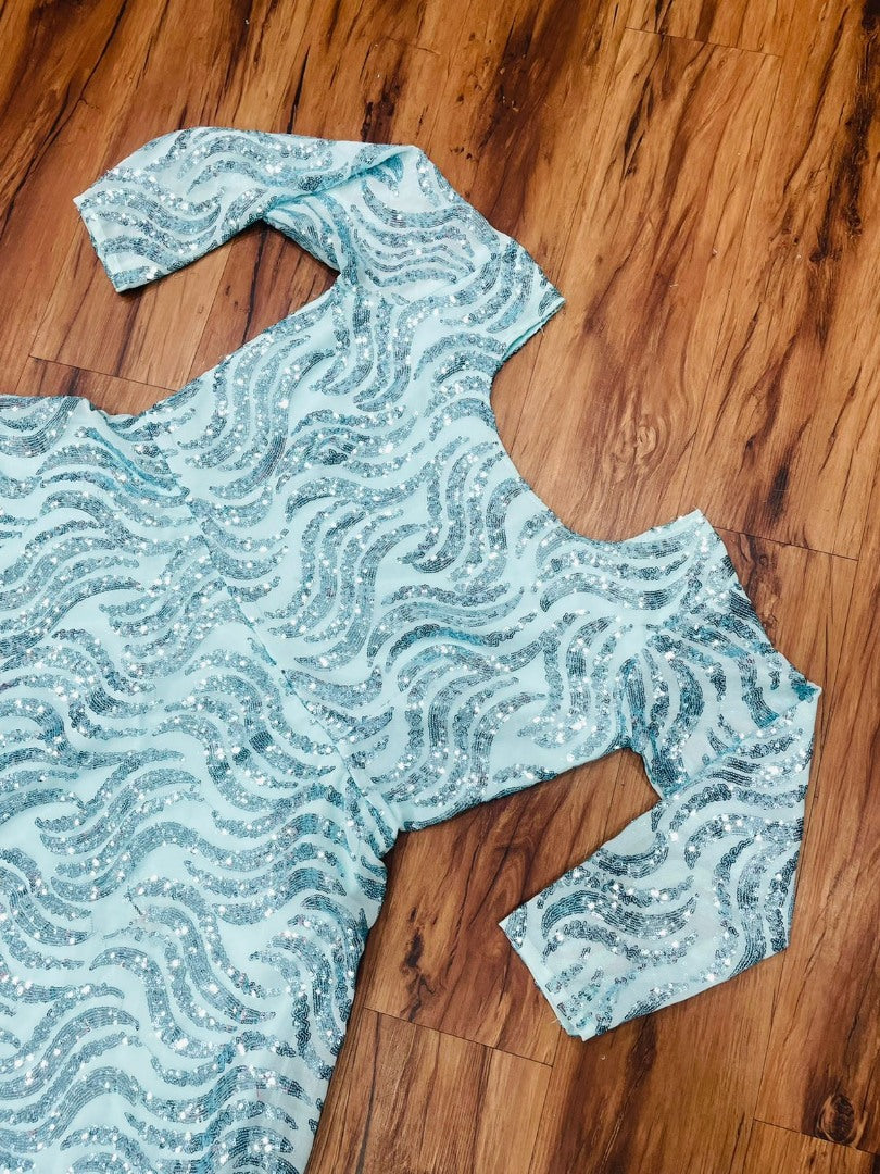 Sea green georgette heavy sequence work gown