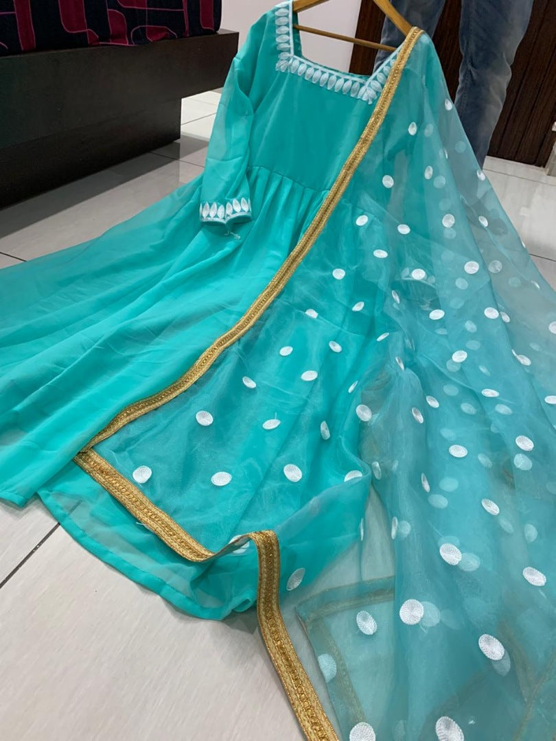 Sea green georgette plain anarkali suit
