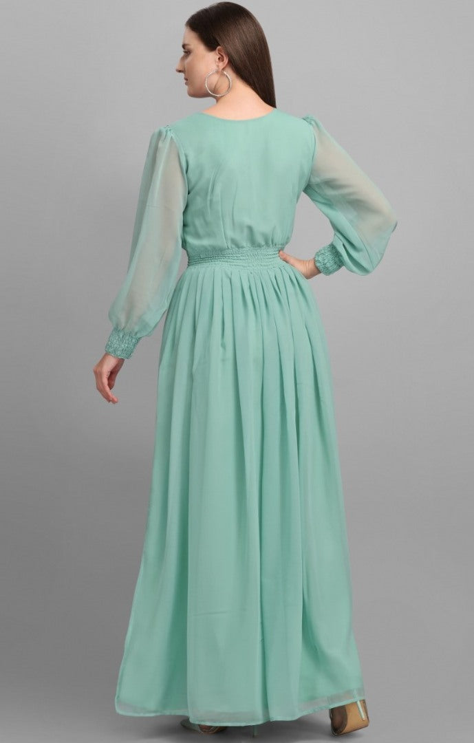 Sea green georgette plain gown