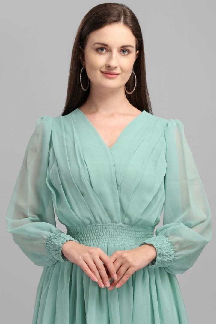 Sea green georgette plain gown