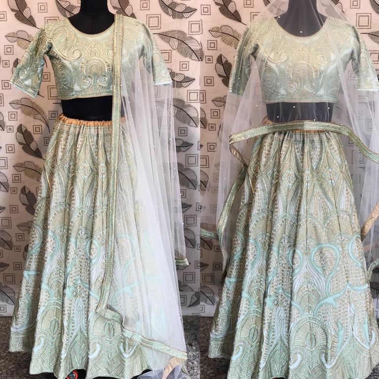 Sea green mastani silk heavy embroidered bridal lehenga