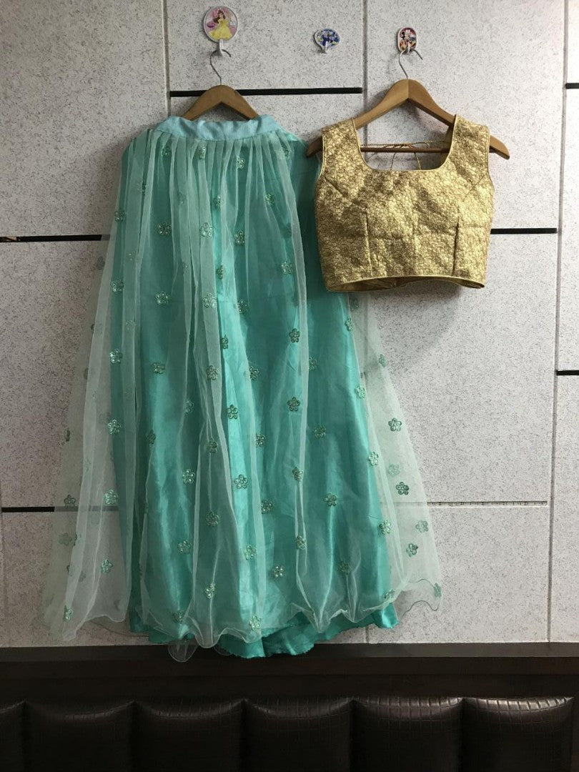 sea green net partywear lehenga