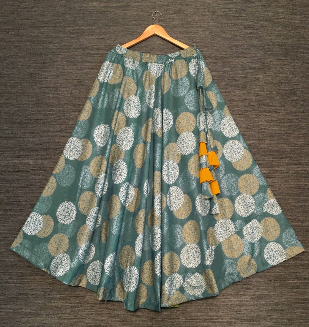 Sea green rayon cotton digital printed skirt