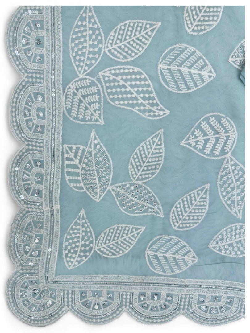 Sea green thread sequence work designer saree