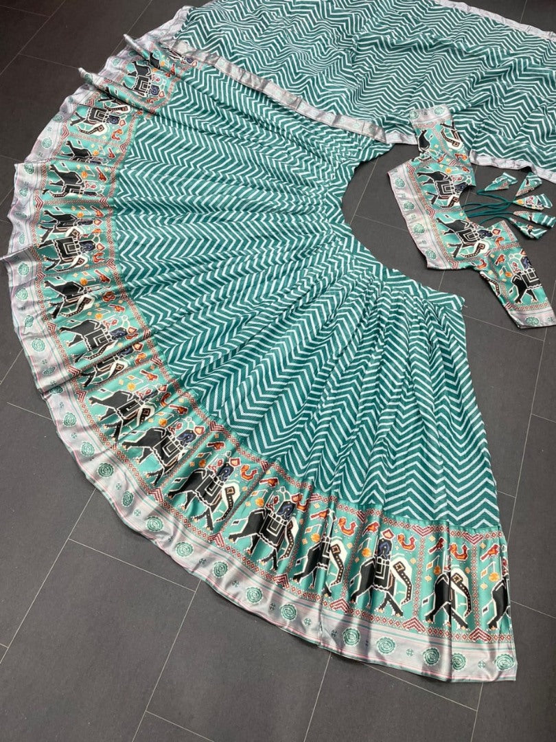 Sea green zig zag printed festival wear lehenga choli