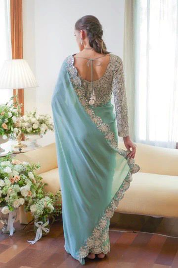 Designer georgette sequin mirror work wedding saree