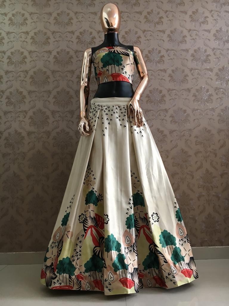 shradhdha kapoor white banarasi silk digital printed partywear lehenga