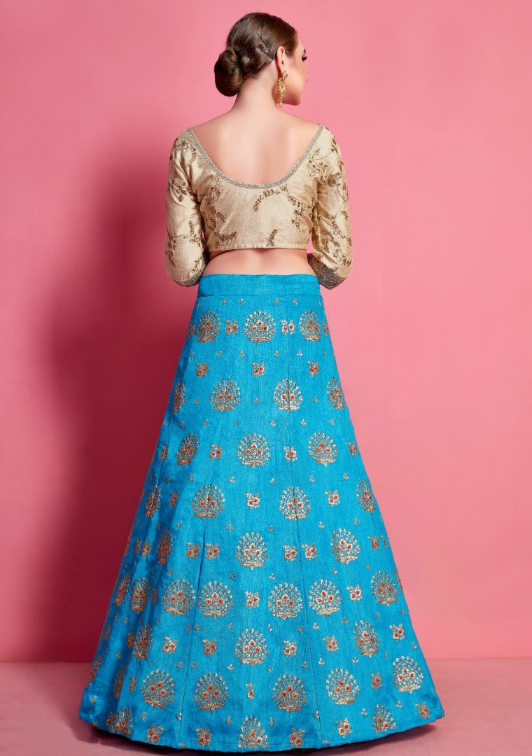 Sky blue art silk embroidered party wear lehenga choli