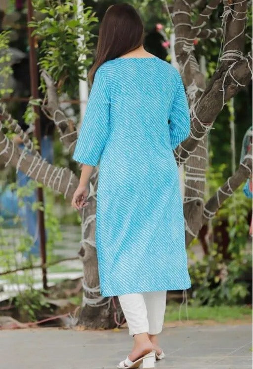 Sky blue cotton lehariya printed straight kurti