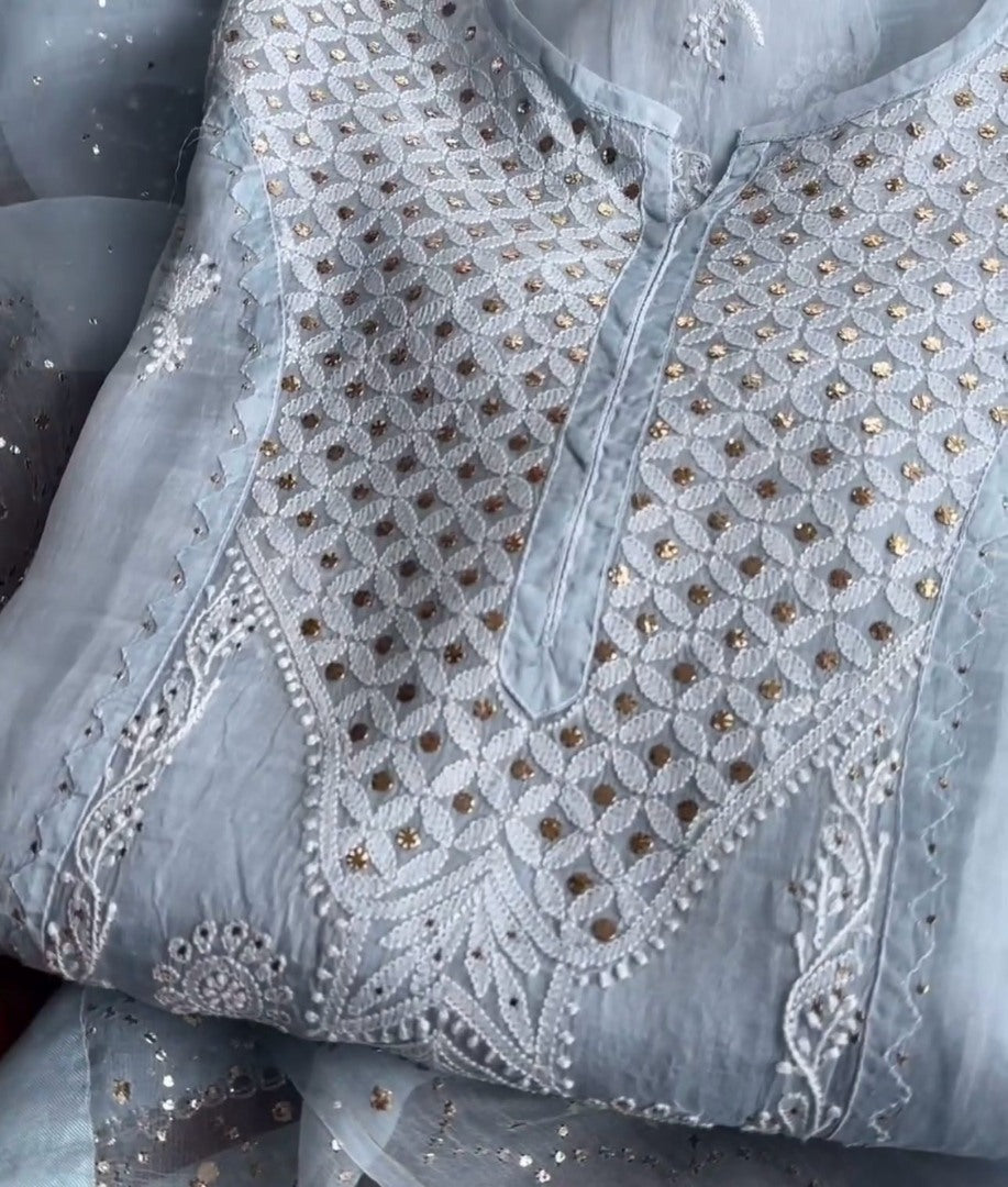 Sky blue designer organza salwar suit