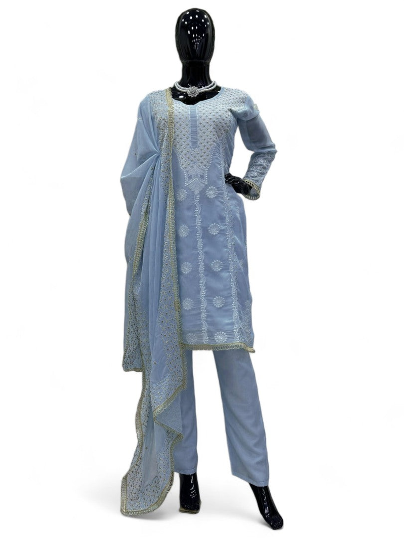 Sky blue designer organza salwar suit
