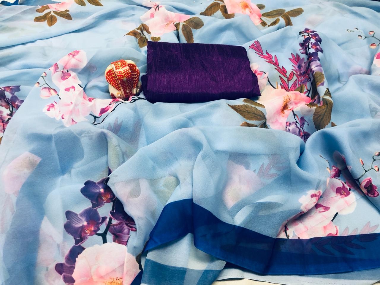 sky blue digital printed casual wear saree