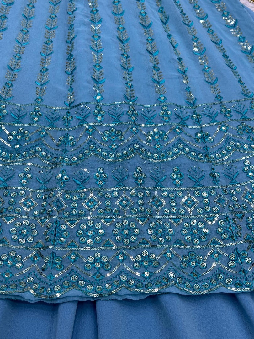 Sky blue georgette heavy work lehenga suit for ceremony