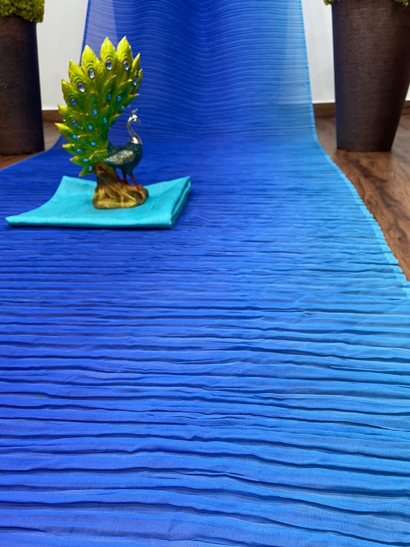 Sky blue georgette pleated saree