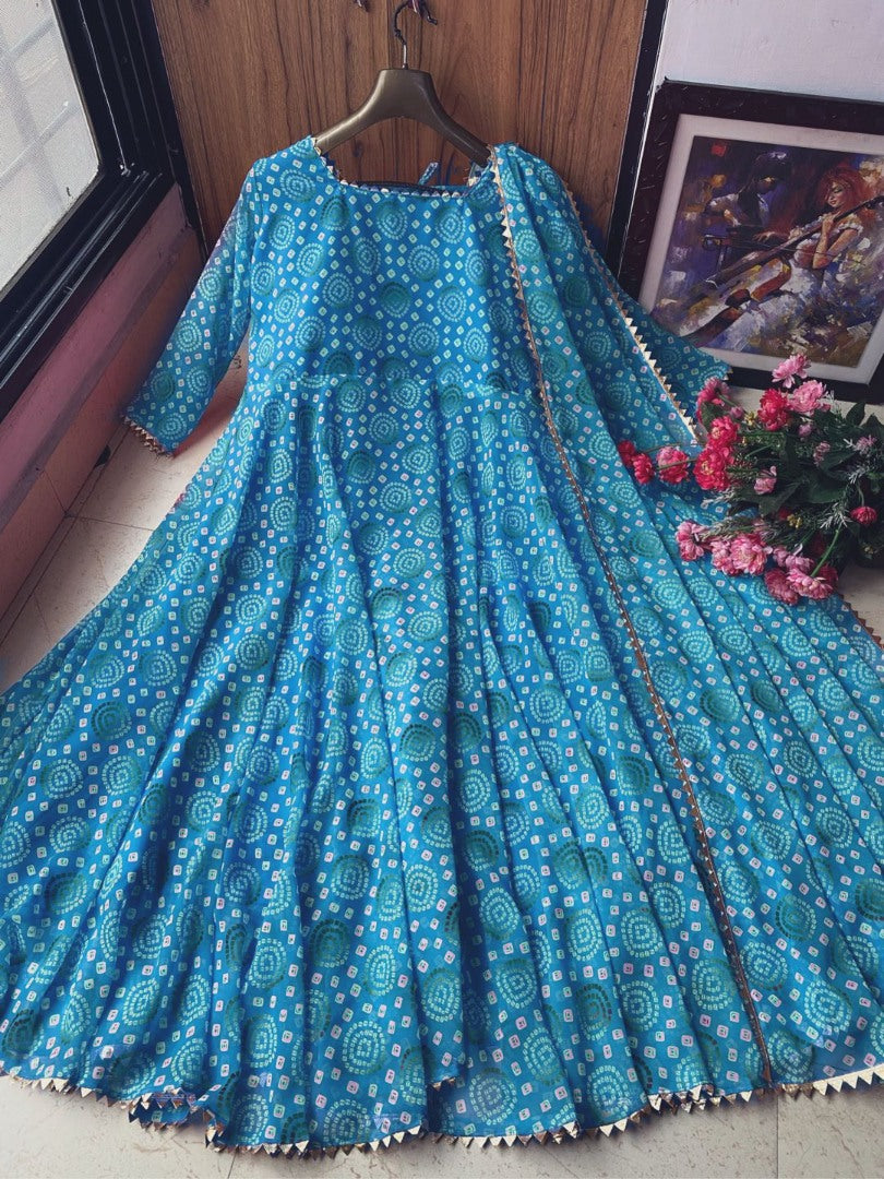 Sky blue georgette printed casual wear anarkali suit