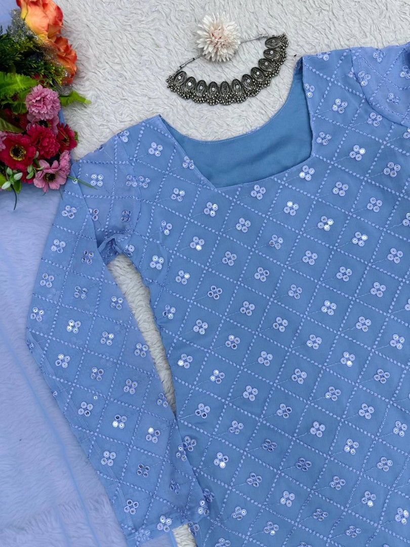Sky blue georgette sequence work pant salwar suit