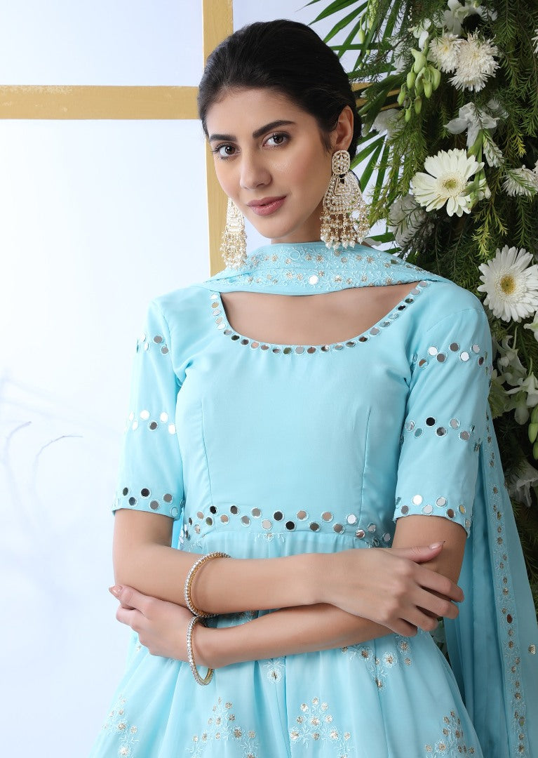 Sky blue georgette sharara salwar suit