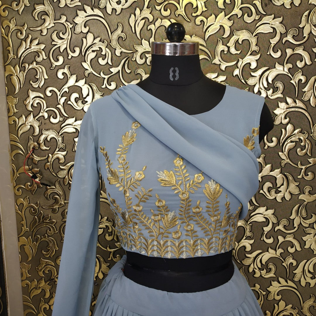 sky blue georgette stylist ruffle lehenga choli