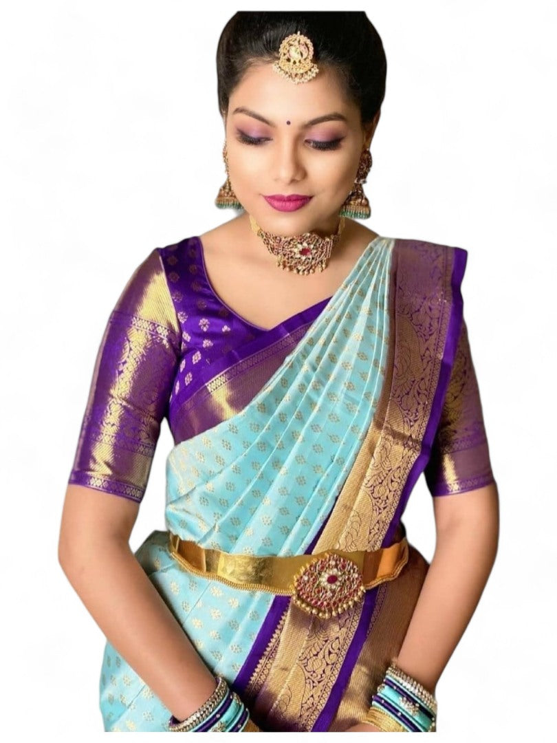 Sky blue lichi silk jacquard wedding saree