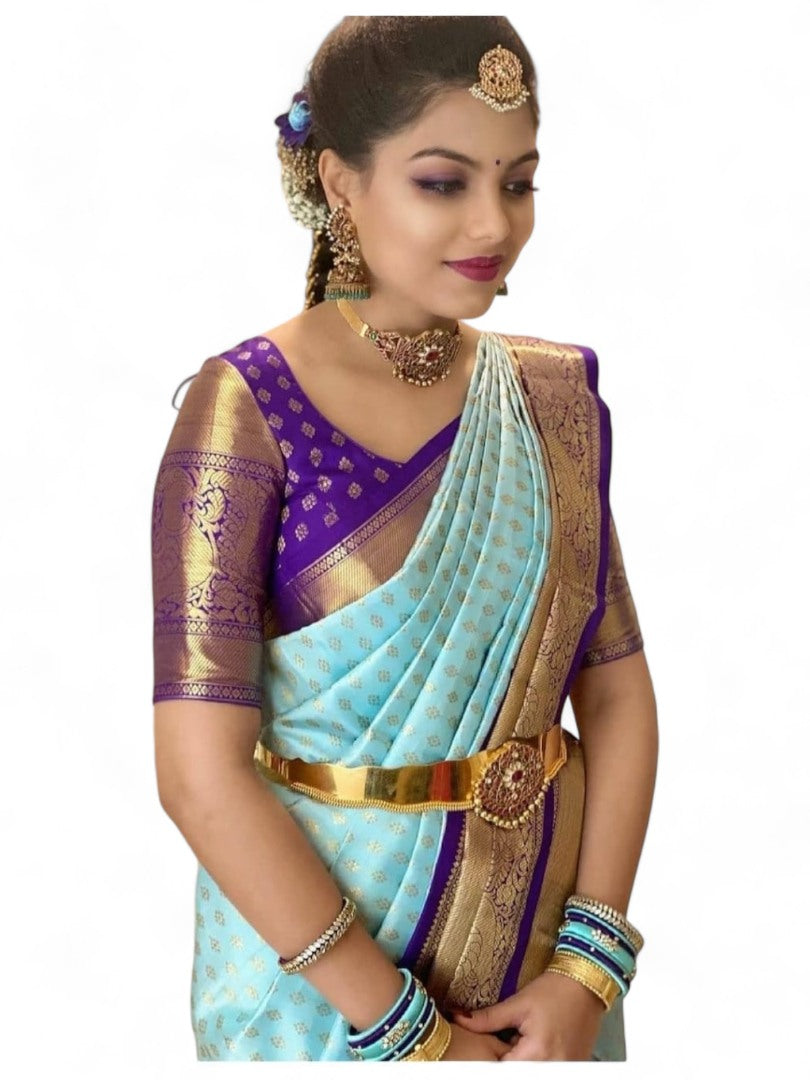 Sky blue lichi silk jacquard wedding saree