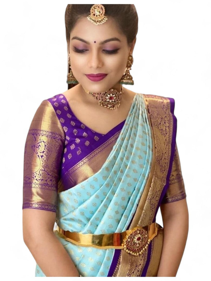 Sky blue lichi silk jacquard wedding saree