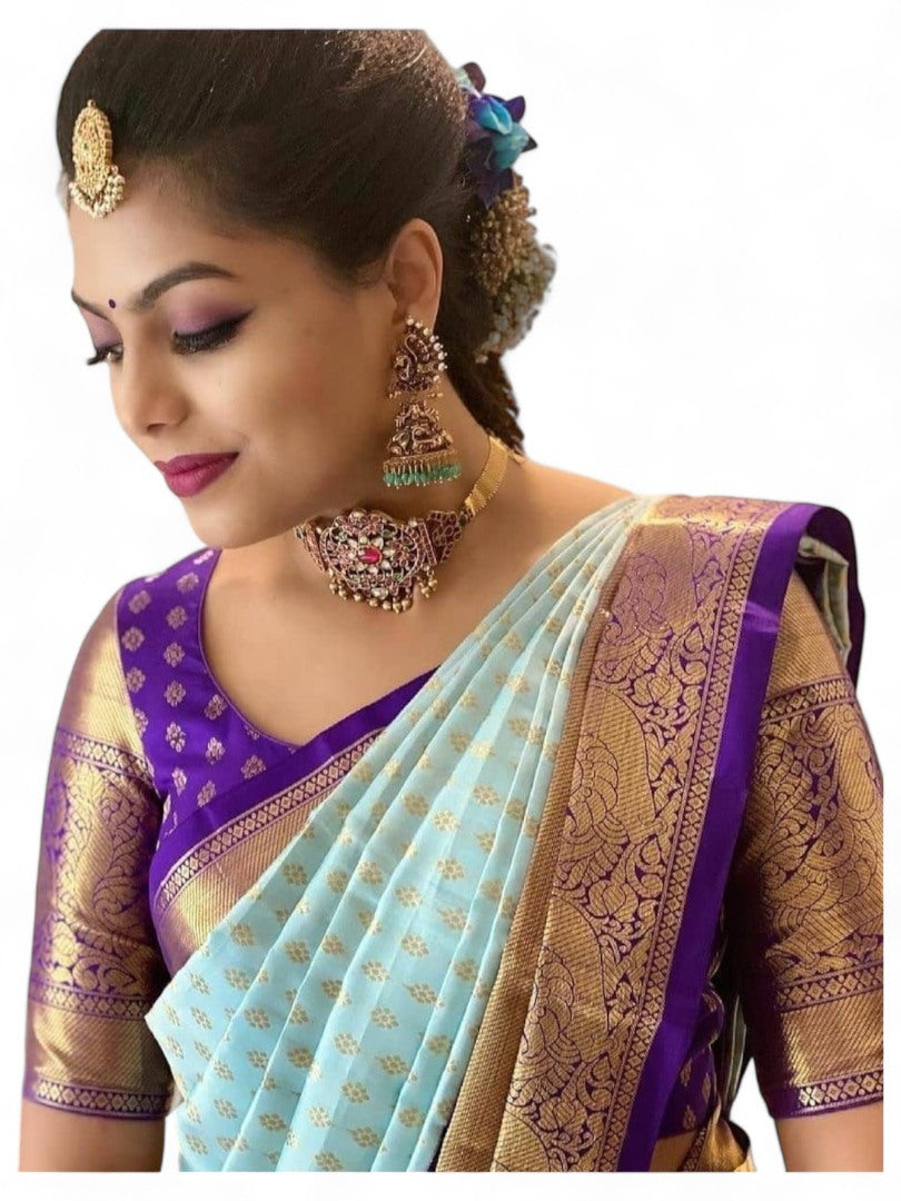 Sky blue lichi silk jacquard wedding saree