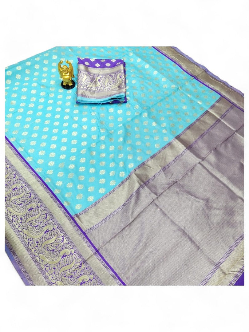 Sky blue lichi silk jacquard wedding saree
