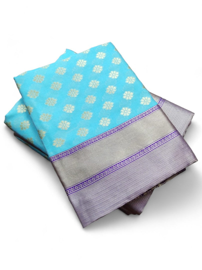 Sky blue lichi silk jacquard wedding saree