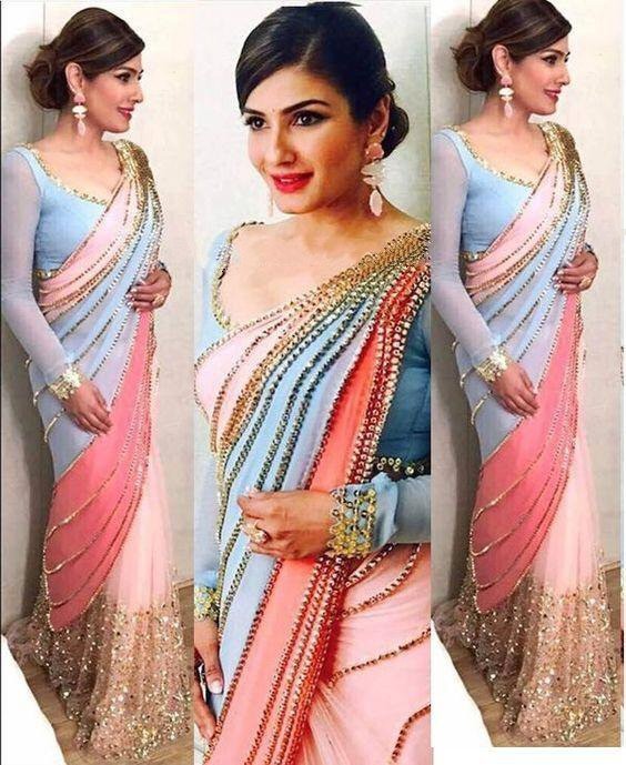 sky blue multicolor georgette designer saree