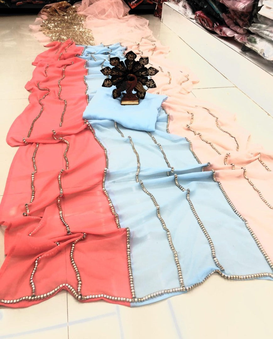 sky blue multicolor georgette designer saree