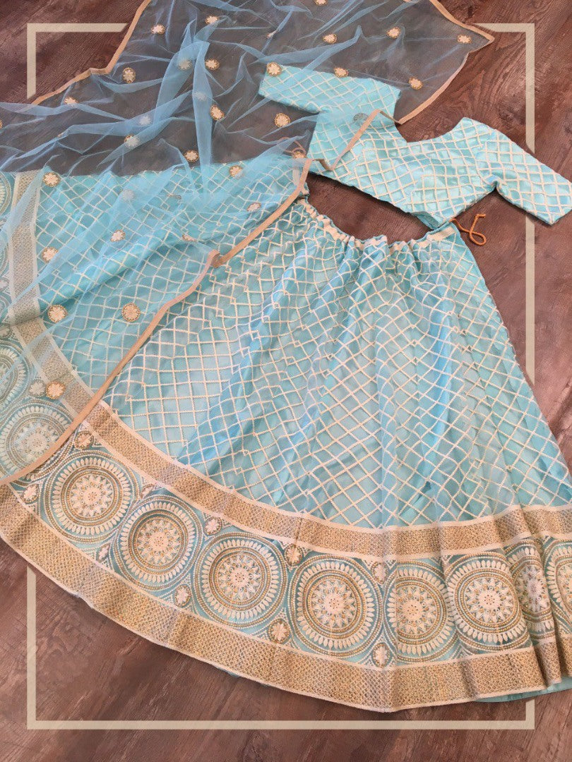 Sky blue net heavy lucknowi work wedding lehenga choli