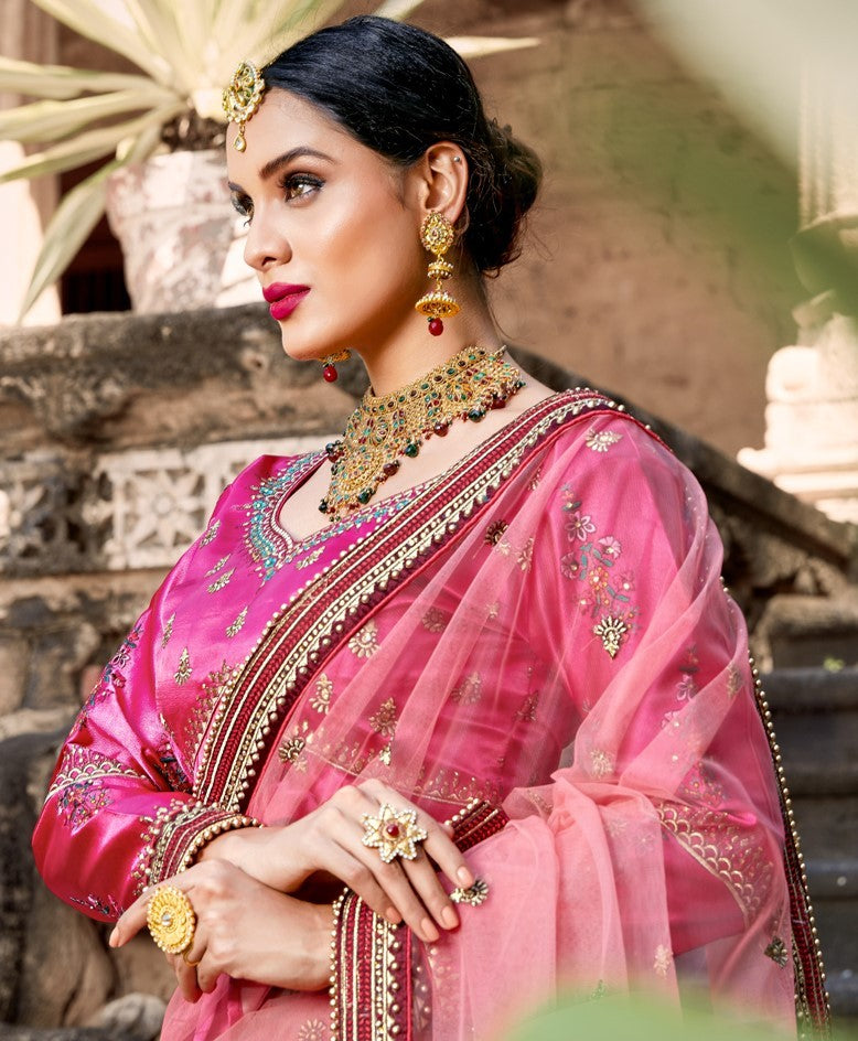 sky blue pure satin designer embroidered wedding lehenga choli