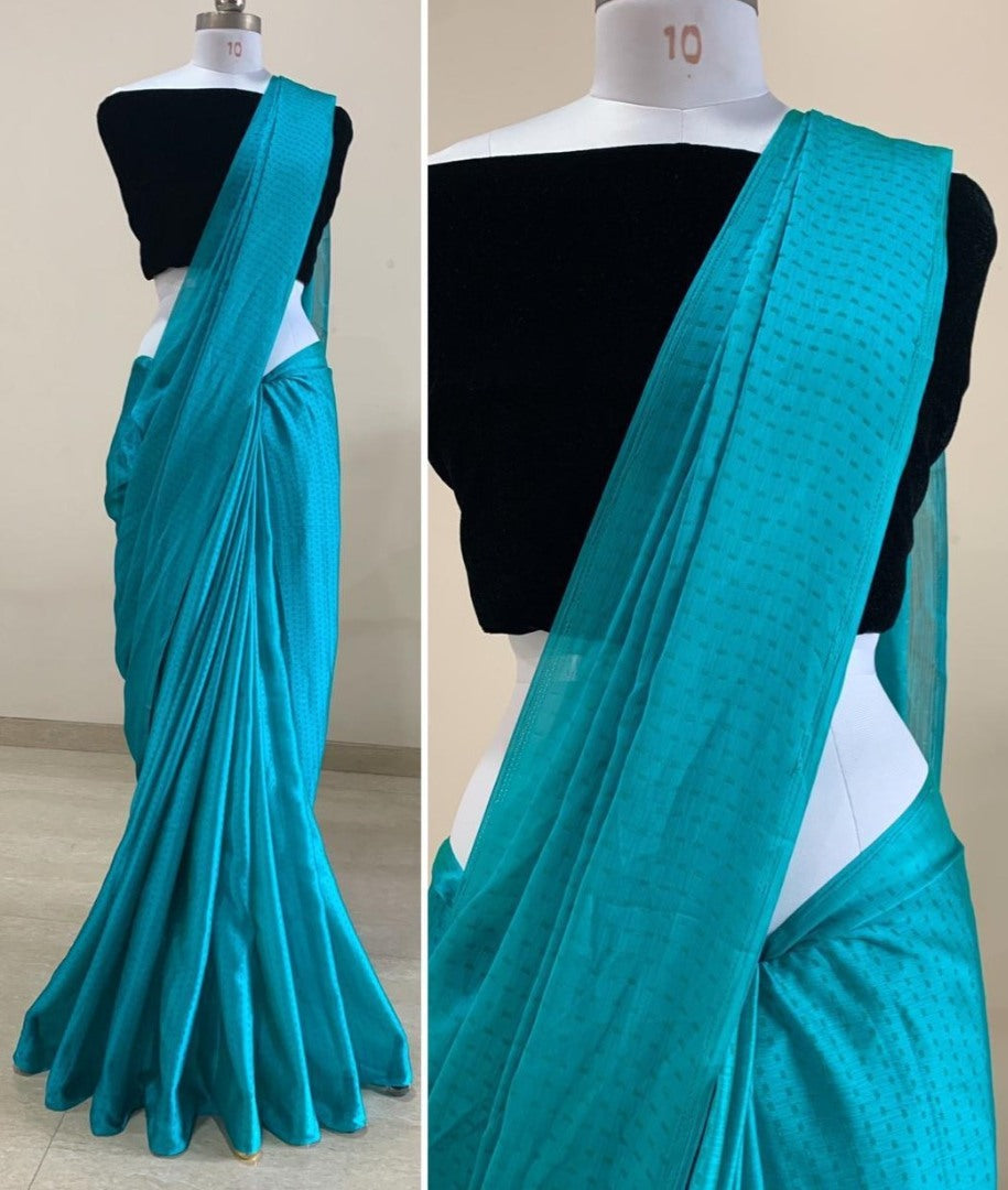 Sky blue satin georgette party wear saree