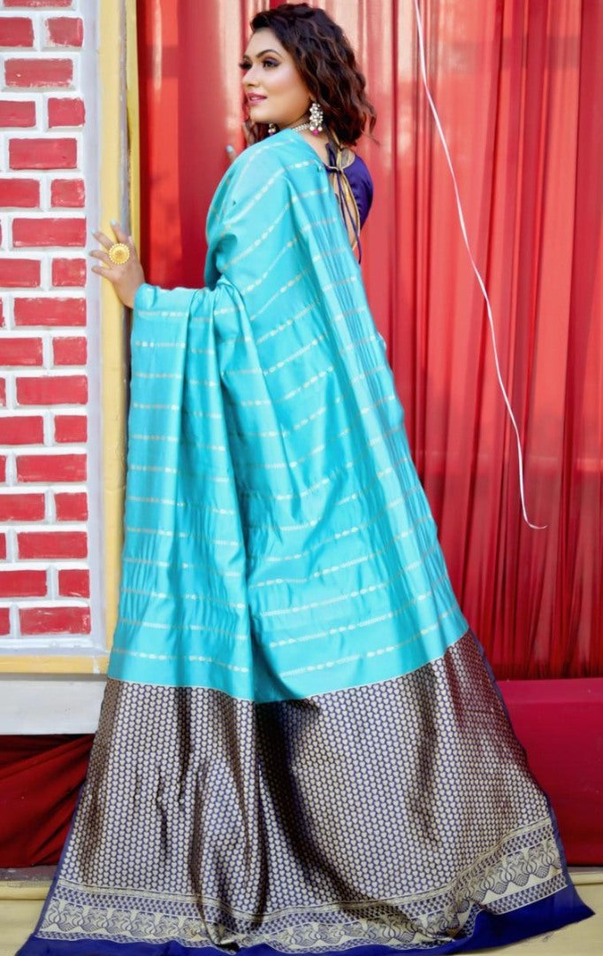 Sky blue soft lichi silk ceremonial saree