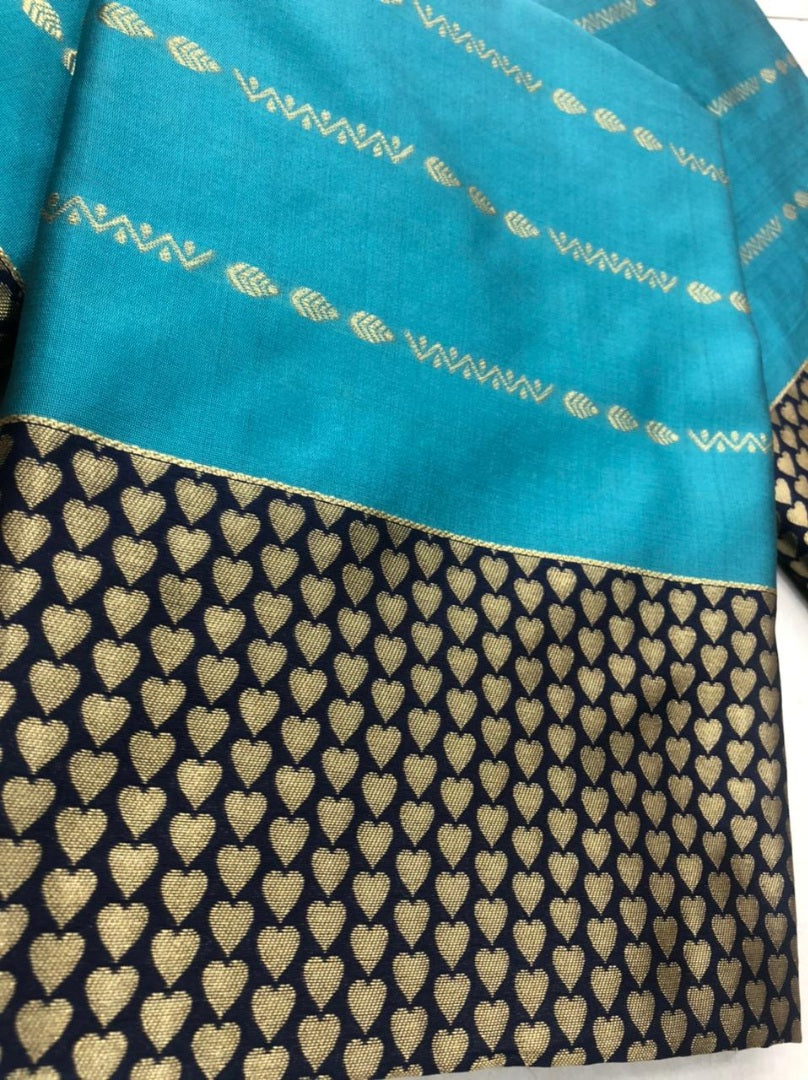 Sky blue soft lichi silk ceremonial saree