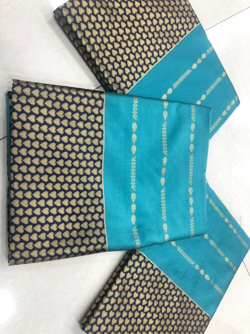 Sky blue soft lichi silk ceremonial saree